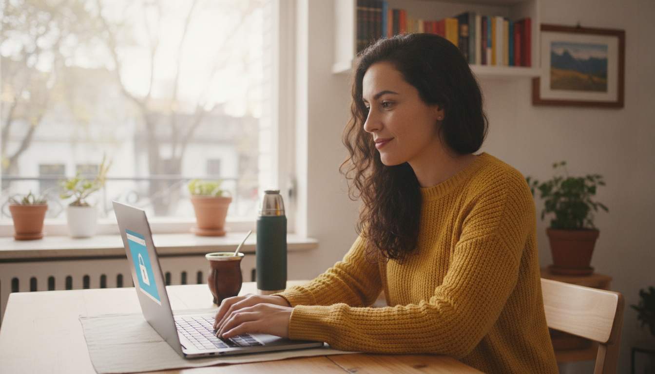 Mujer argentina usando su computadora